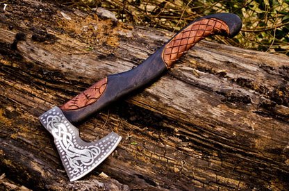KBS Knives Handcrafted Battle Axe with Engraved 1095 Steel Blade and Hand Engraved Rosewood Handle – KBS Knives Store