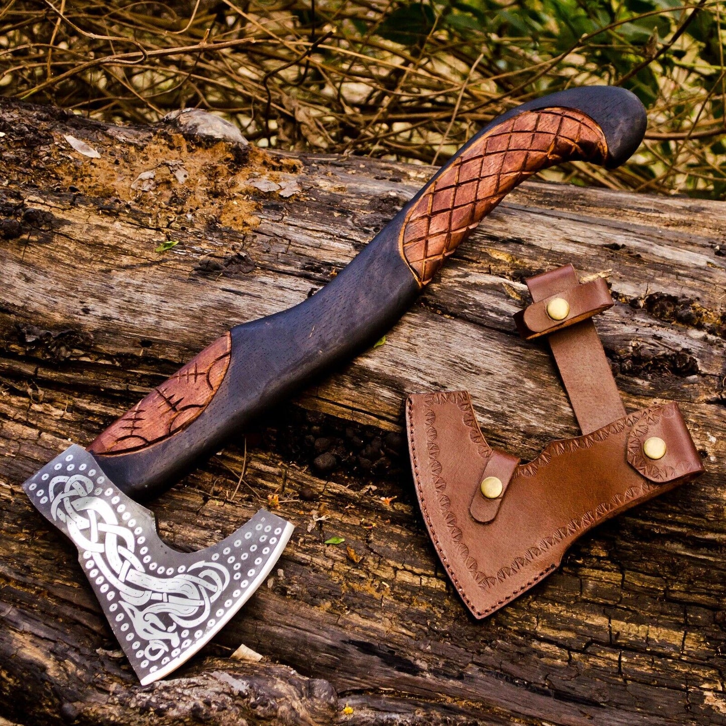 KBS Knives Handcrafted Battle Axe with Engraved 1095 Steel Blade and Hand Engraved Rosewood Handle – KBS Knives Store