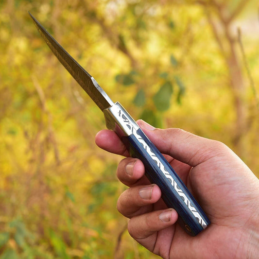 Texan Knives Custom Handmade Damascus Steel Skinning Blade - 4.5"