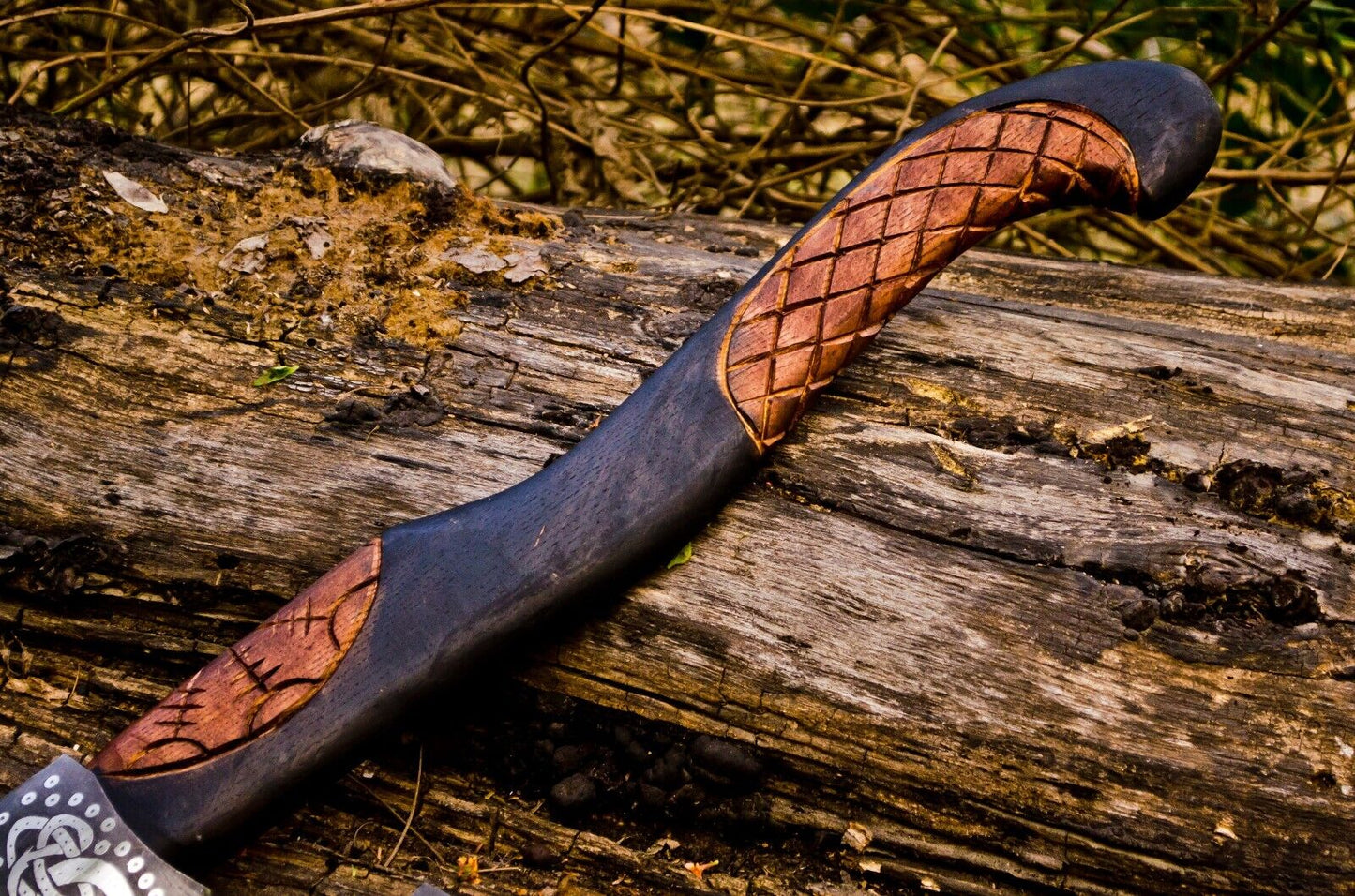 KBS Knives Handcrafted Battle Axe with Engraved 1095 Steel Blade and Hand Engraved Rosewood Handle – KBS Knives Store