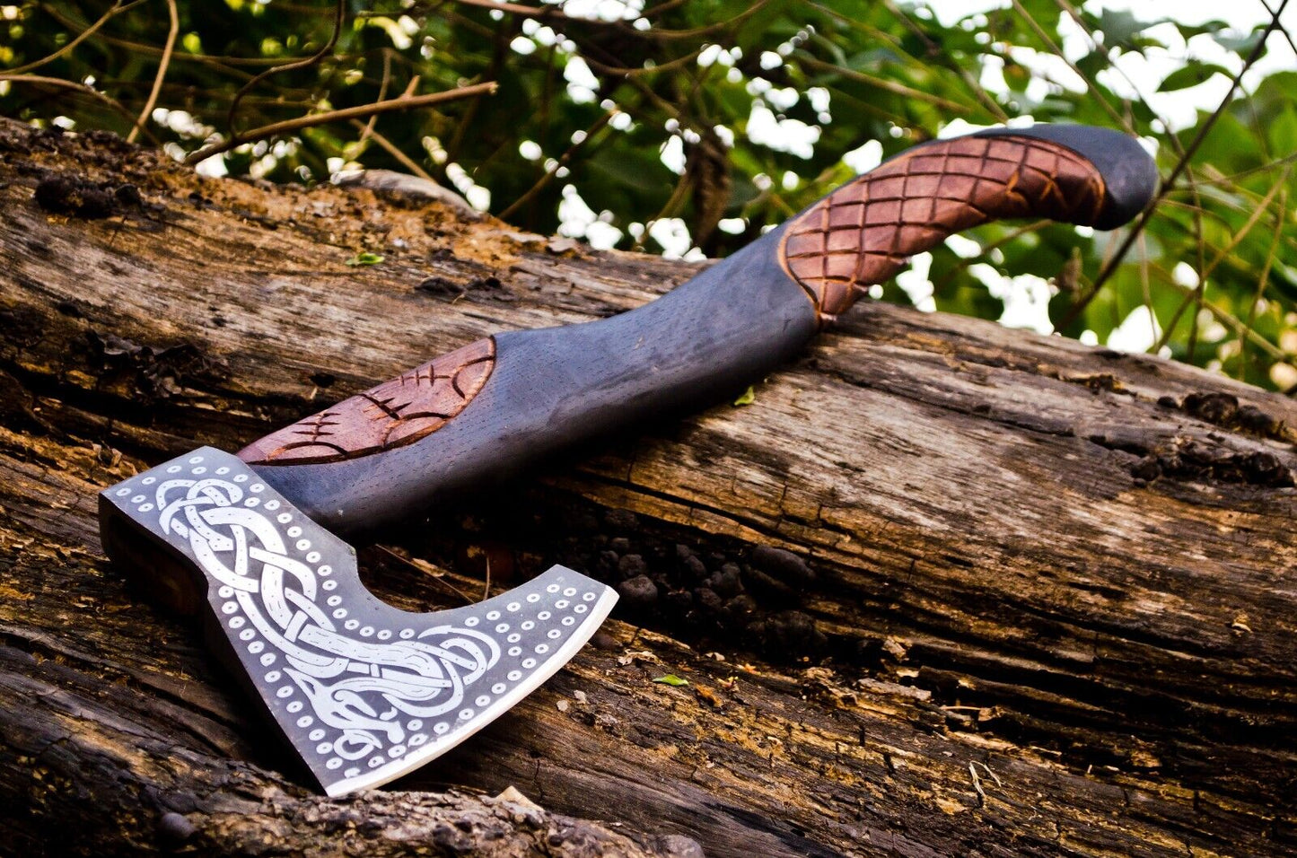 KBS Knives Handcrafted Battle Axe with Engraved 1095 Steel Blade and Hand Engraved Rosewood Handle – KBS Knives Store
