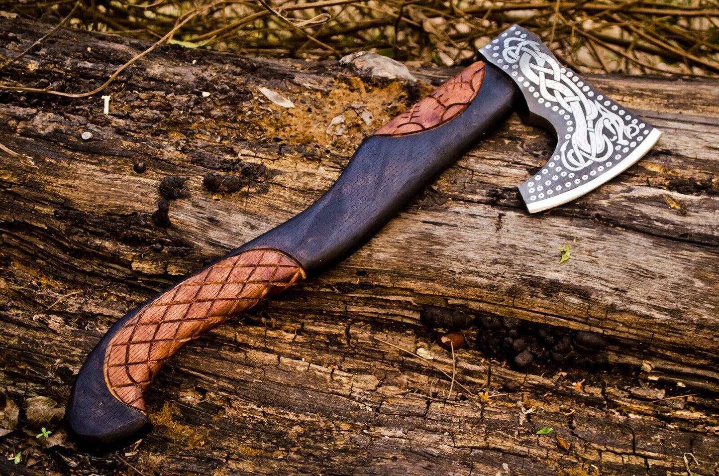 KBS Knives Handcrafted Battle Axe with Engraved 1095 Steel Blade and Hand Engraved Rosewood Handle – KBS Knives Store