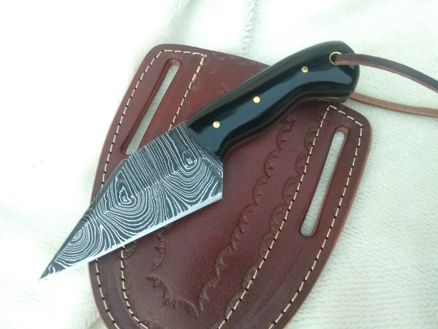 KBS Knives Custom Handmade Damascus Steel Small Seax Knife with Buffalo Horn Handle - 7 Inches by KBS Knives Store