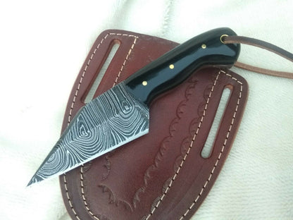 KBS Knives Custom Handmade Damascus Steel Small Seax Knife with Buffalo Horn Handle - 7 Inches by KBS Knives Store