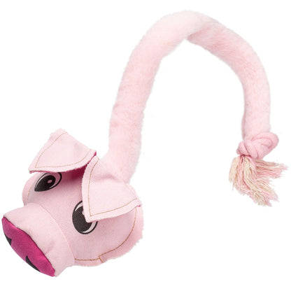 Dogline 22" Safari Pig Animal Toy with Embedded Ball & Rope