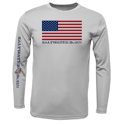 Saltwater Born American Flag Boy's Long Sleeve UPF 50+ Dry - Fit Shirt - Angler's Pro Tackle & Outdoors