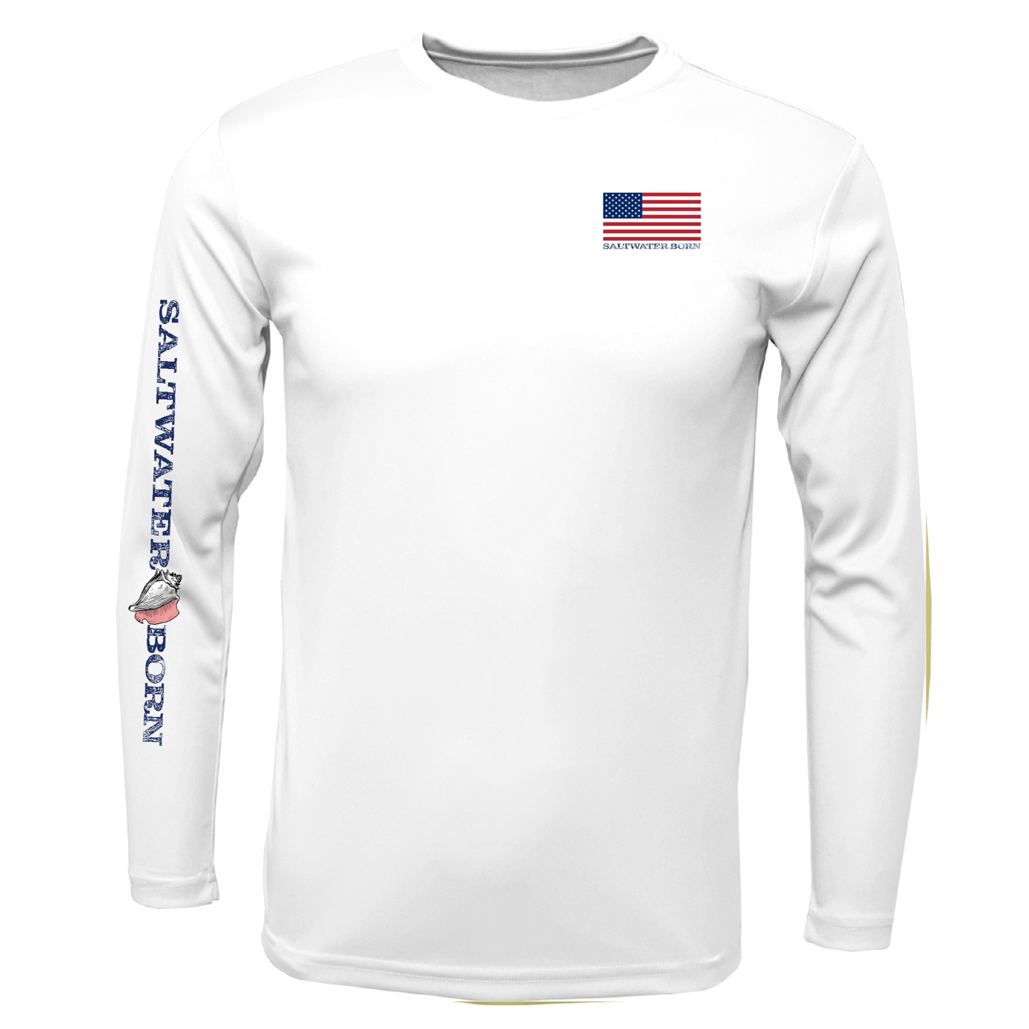 Saltwater Born American Flag On Chest Long Sleeve UPF 50+ Dry - Fit Shirt - Angler's Pro Tackle & Outdoors