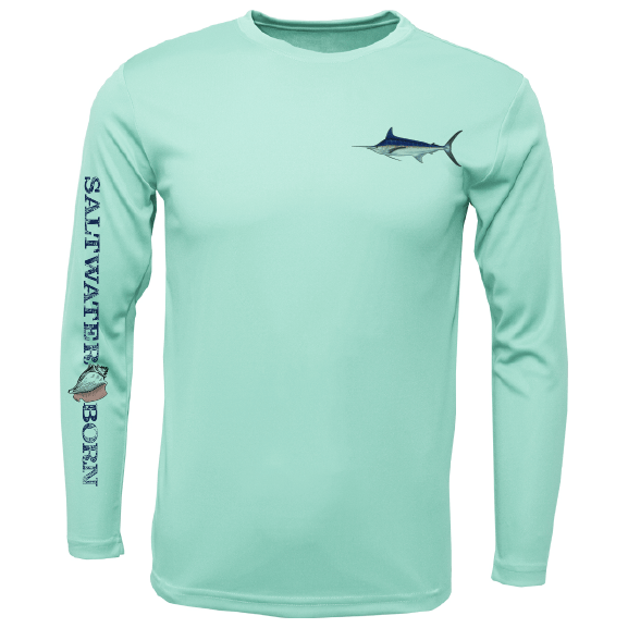 Saltwater Born Blue Marlin on Chest Long Sleeve UPF 50+ Dry - Fit Shirt - Angler's Pro Tackle & Outdoors