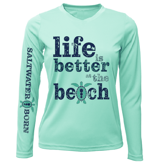 Saltwater Born Cocoa Beach, FL "Life is Better at The Beach" Turtle Women's Long Sleeve UPF 50+ Dry - Fit Shirt - Angler's Pro Tackle & Outdoors