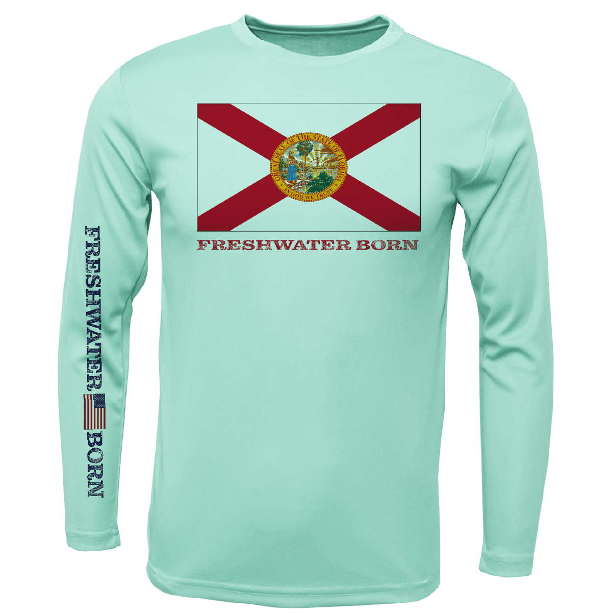 Saltwater Born Florida Flag Freshwater Born Boy's Long Sleeve UPF 50+ Dry - Fit Shirt - Angler's Pro Tackle & Outdoors