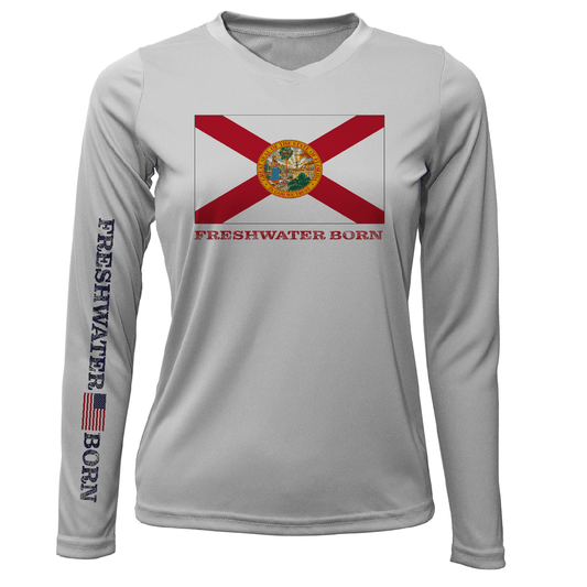 Saltwater Born Florida Flag Freshwater Born Women's Long Sleeve UPF 50+ Dry - Fit Shirt - Angler's Pro Tackle & Outdoors