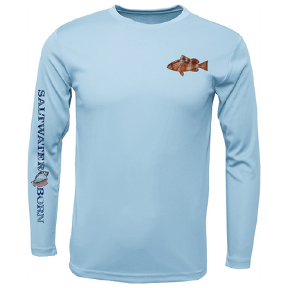 Saltwater Born Grouper on Chest Long Sleeve UPF 50+ Dry - Fit Shirt - Angler's Pro Tackle & Outdoors