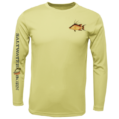 Saltwater Born Hogfish on Chest Long Sleeve UPF 50+ Dry - Fit Shirt - Angler's Pro Tackle & Outdoors