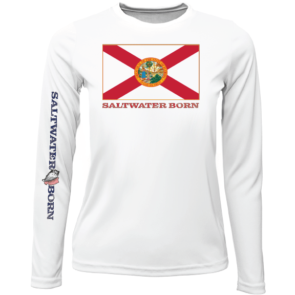 Saltwater Born Key West, FL Florida Flag Girl's Long Sleeve UPF 50+ Dry - Fit Shirt - Angler's Pro Tackle & Outdoors