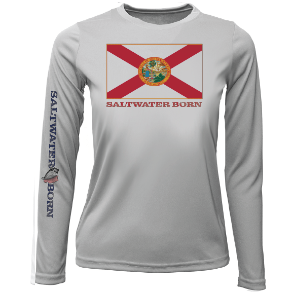 Saltwater Born Key West, FL Florida Flag Girl's Long Sleeve UPF 50+ Dry - Fit Shirt - Angler's Pro Tackle & Outdoors