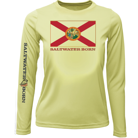 Saltwater Born Key West, FL Florida Flag Girl's Long Sleeve UPF 50+ Dry - Fit Shirt - Angler's Pro Tackle & Outdoors