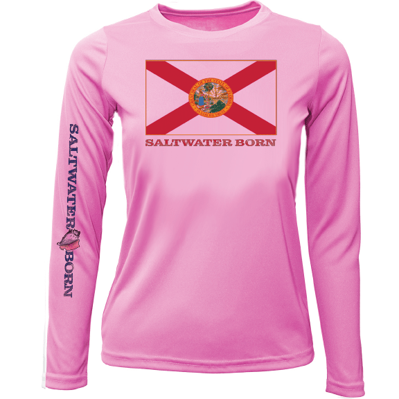 Saltwater Born Key West, FL Florida Flag Girl's Long Sleeve UPF 50+ Dry - Fit Shirt - Angler's Pro Tackle & Outdoors