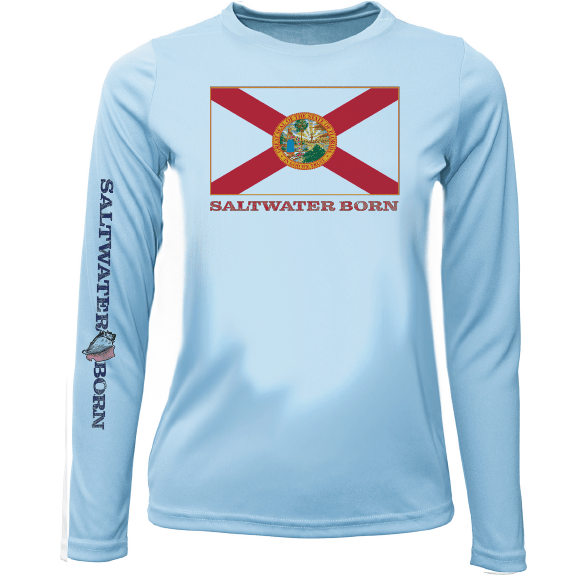 Saltwater Born Key West, FL Florida Flag Girl's Long Sleeve UPF 50+ Dry - Fit Shirt - Angler's Pro Tackle & Outdoors