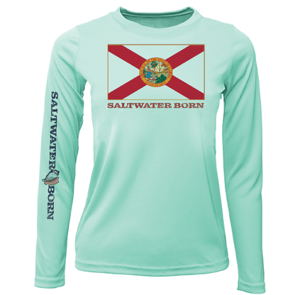 Saltwater Born Key West, FL Florida Flag Girl's Long Sleeve UPF 50+ Dry - Fit Shirt - Angler's Pro Tackle & Outdoors