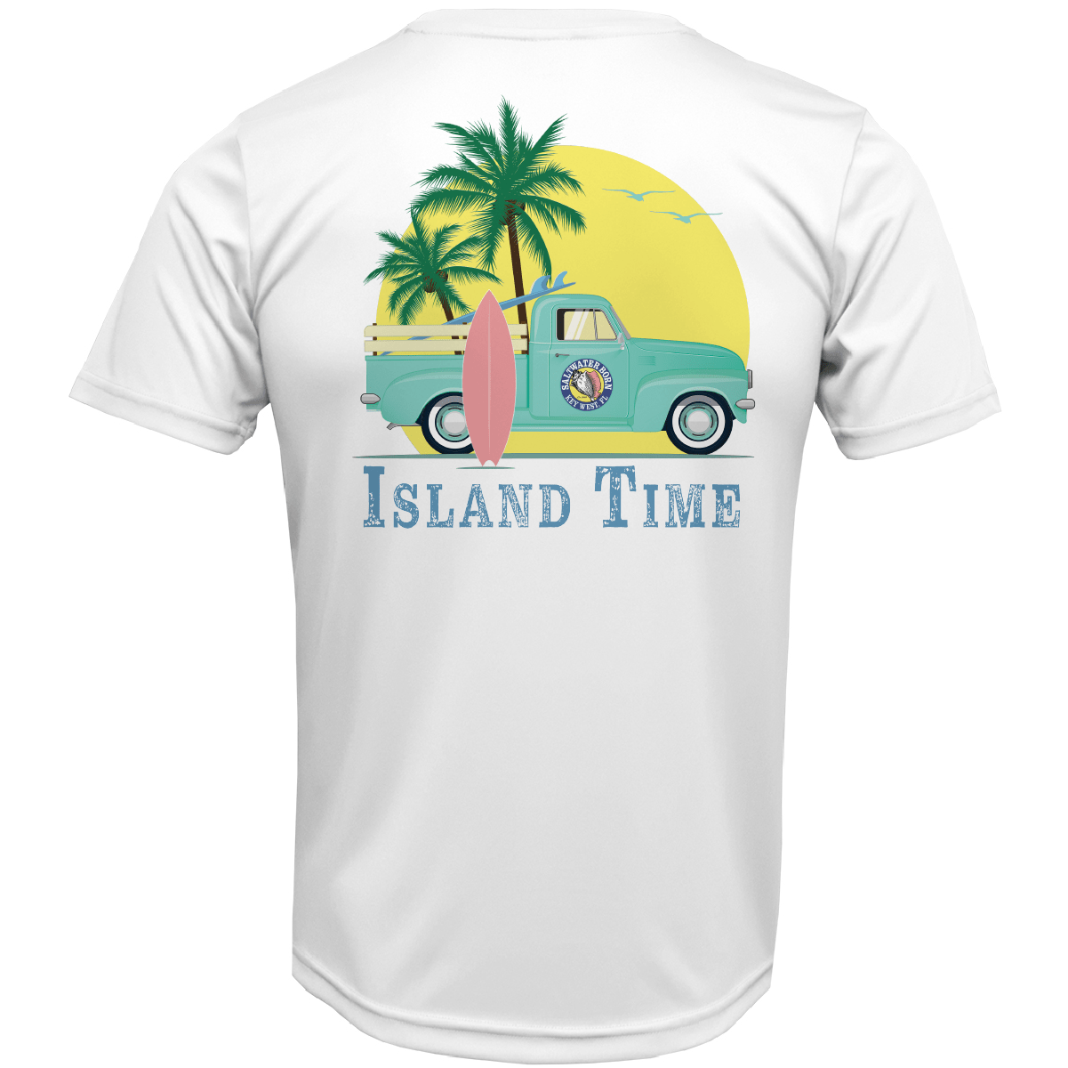 Saltwater Born Key West, FL Island Time Men's Short Sleeve UPF 50+ Dry - Fit Shirt - Angler's Pro Tackle & Outdoors