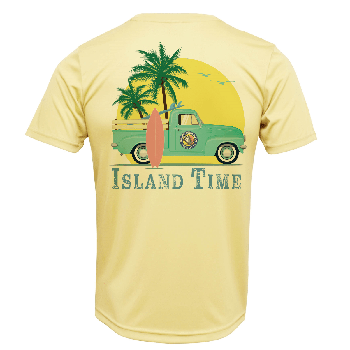 Saltwater Born Key West, FL Island Time Men's Short Sleeve UPF 50+ Dry - Fit Shirt - Angler's Pro Tackle & Outdoors