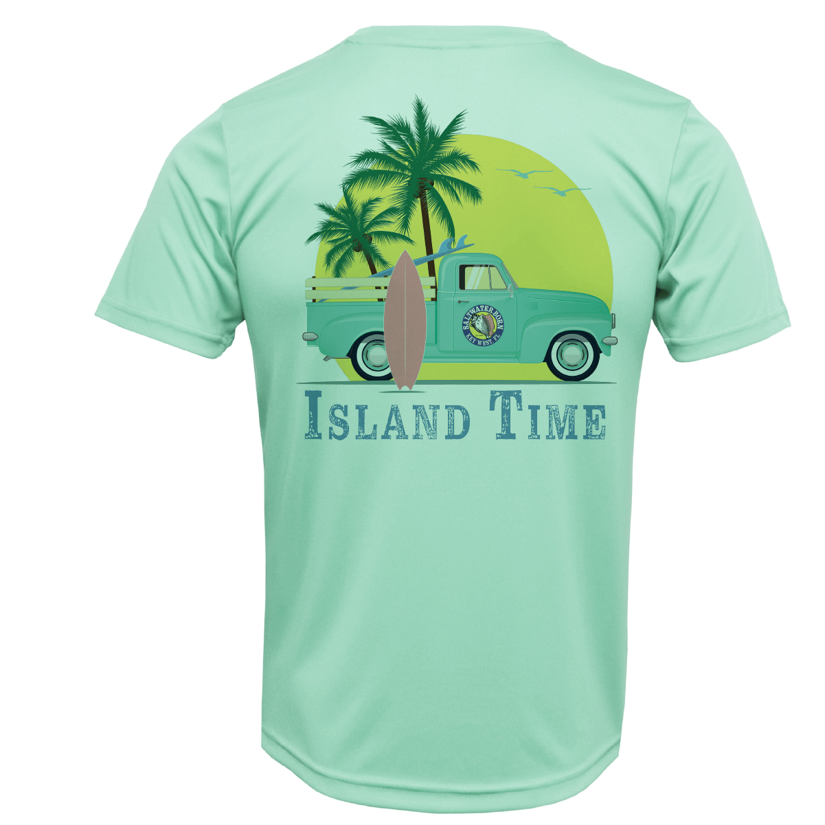 Saltwater Born Key West, FL Island Time Men's Short Sleeve UPF 50+ Dry - Fit Shirt - Angler's Pro Tackle & Outdoors