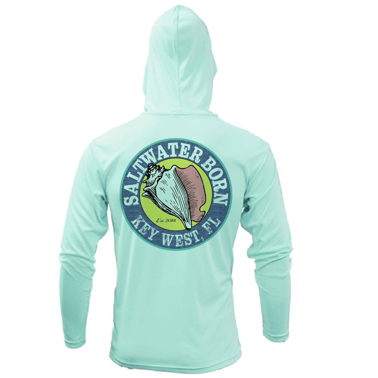 Saltwater Born Key West, FL Linear Logo Long Sleeve UPF 50+ Dry - Fit Hoodie - Angler's Pro Tackle & Outdoors