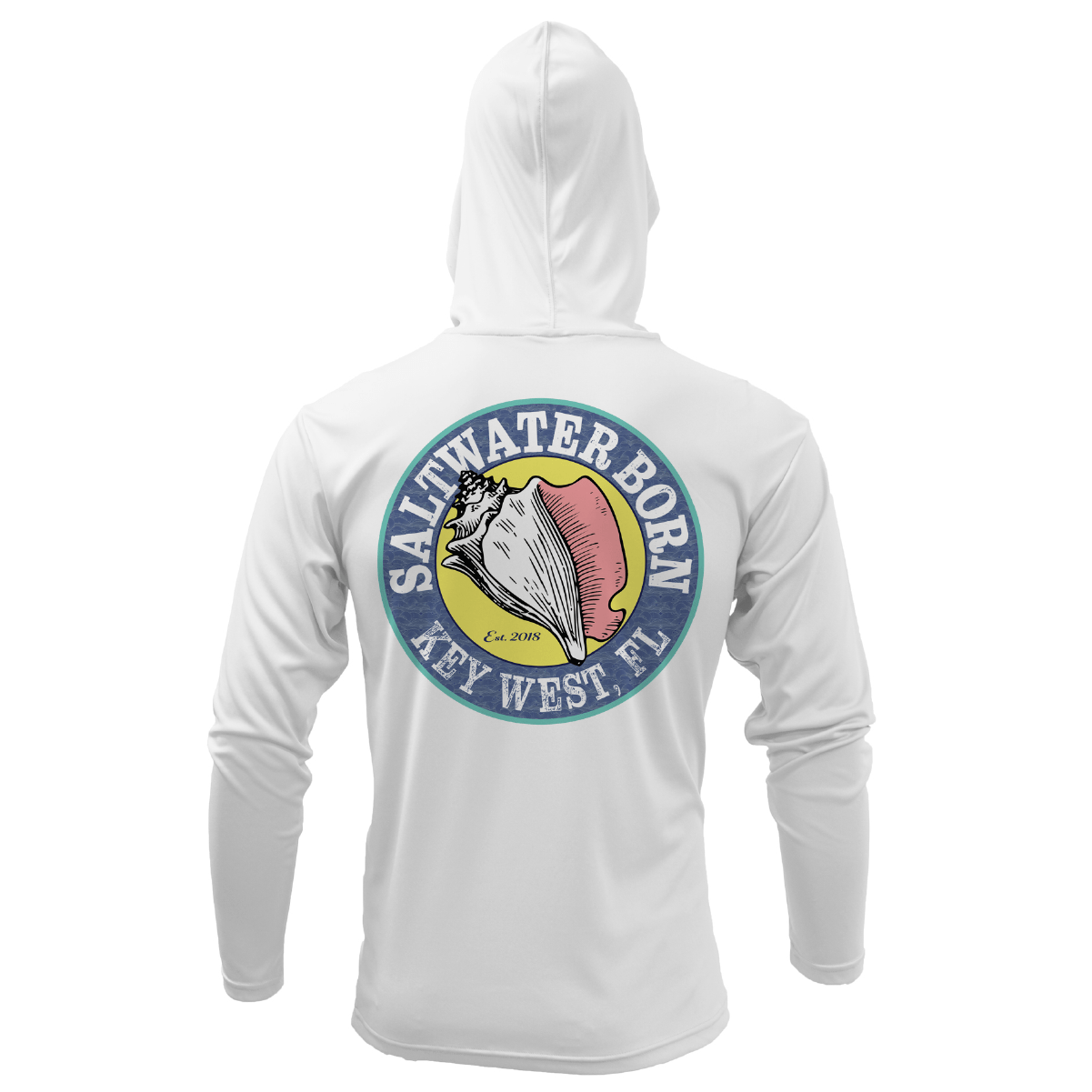 Saltwater Born Key West, FL Linear Logo Long Sleeve UPF 50+ Dry - Fit Hoodie - Angler's Pro Tackle & Outdoors