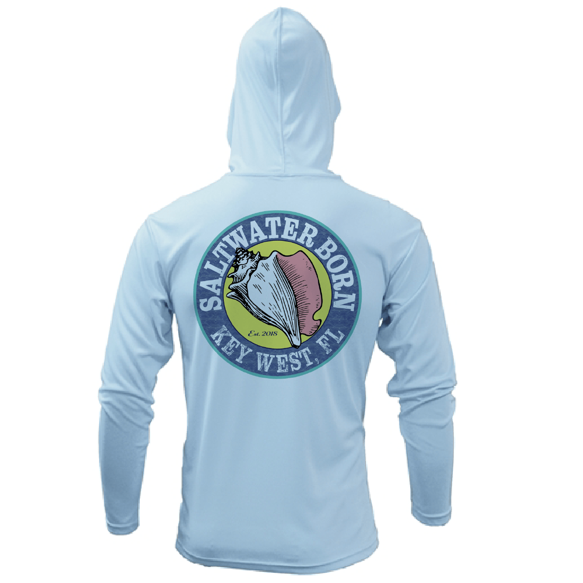 Saltwater Born Key West, FL Linear Logo Long Sleeve UPF 50+ Dry - Fit Hoodie - Angler's Pro Tackle & Outdoors