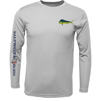 Saltwater Born Key West, FL Mahi on Chest Long Sleeve UPF 50+ Dry - Fit Shirt - Angler's Pro Tackle & Outdoors