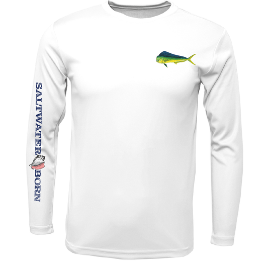 Saltwater Born Key West, FL Mahi on Chest Long Sleeve UPF 50+ Dry - Fit Shirt - Angler's Pro Tackle & Outdoors