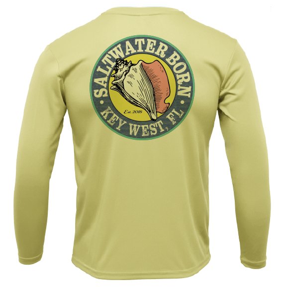 Saltwater Born Key West, FL Mahi on Chest Long Sleeve UPF 50+ Dry - Fit Shirt - Angler's Pro Tackle & Outdoors