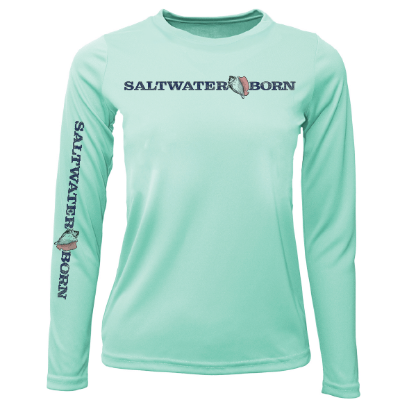 Saltwater Born Key West, FL Saltwater Born Linear Logo Girl's Long Sleeve UPF 50+ Dry - Fit Shirt - Angler's Pro Tackle & Outdoors