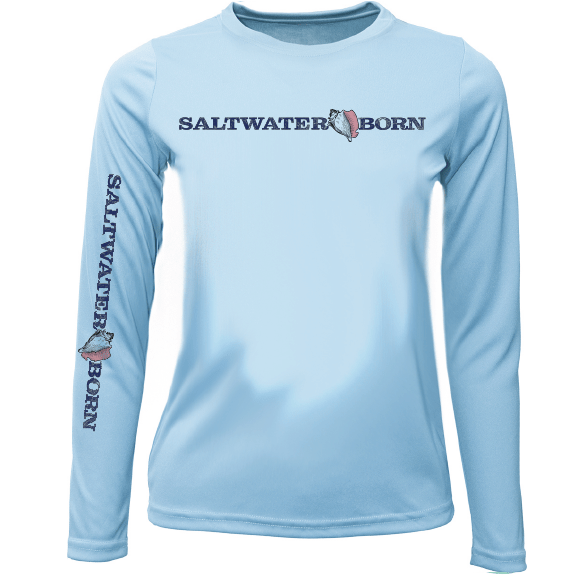 Saltwater Born Key West, FL Saltwater Born Linear Logo Girl's Long Sleeve UPF 50+ Dry - Fit Shirt - Angler's Pro Tackle & Outdoors