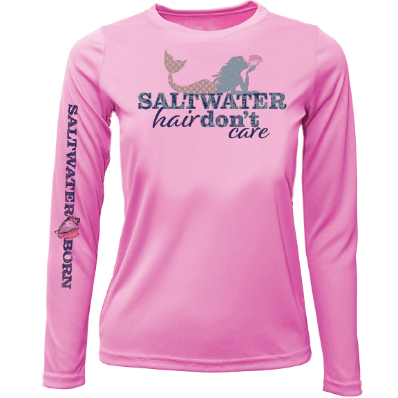 Saltwater Born Key West, FL "Saltwater Hair...Don't Care" Girl's Long Sleeve UPF 50+ Dry - Fit Shirt - Angler's Pro Tackle & Outdoors