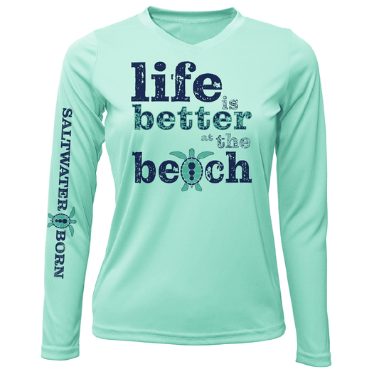 Saltwater Born "Life Is Better At The Beach" Turtle Long Sleeve UPF 50+ Dry - Fit Shirt - Angler's Pro Tackle & Outdoors