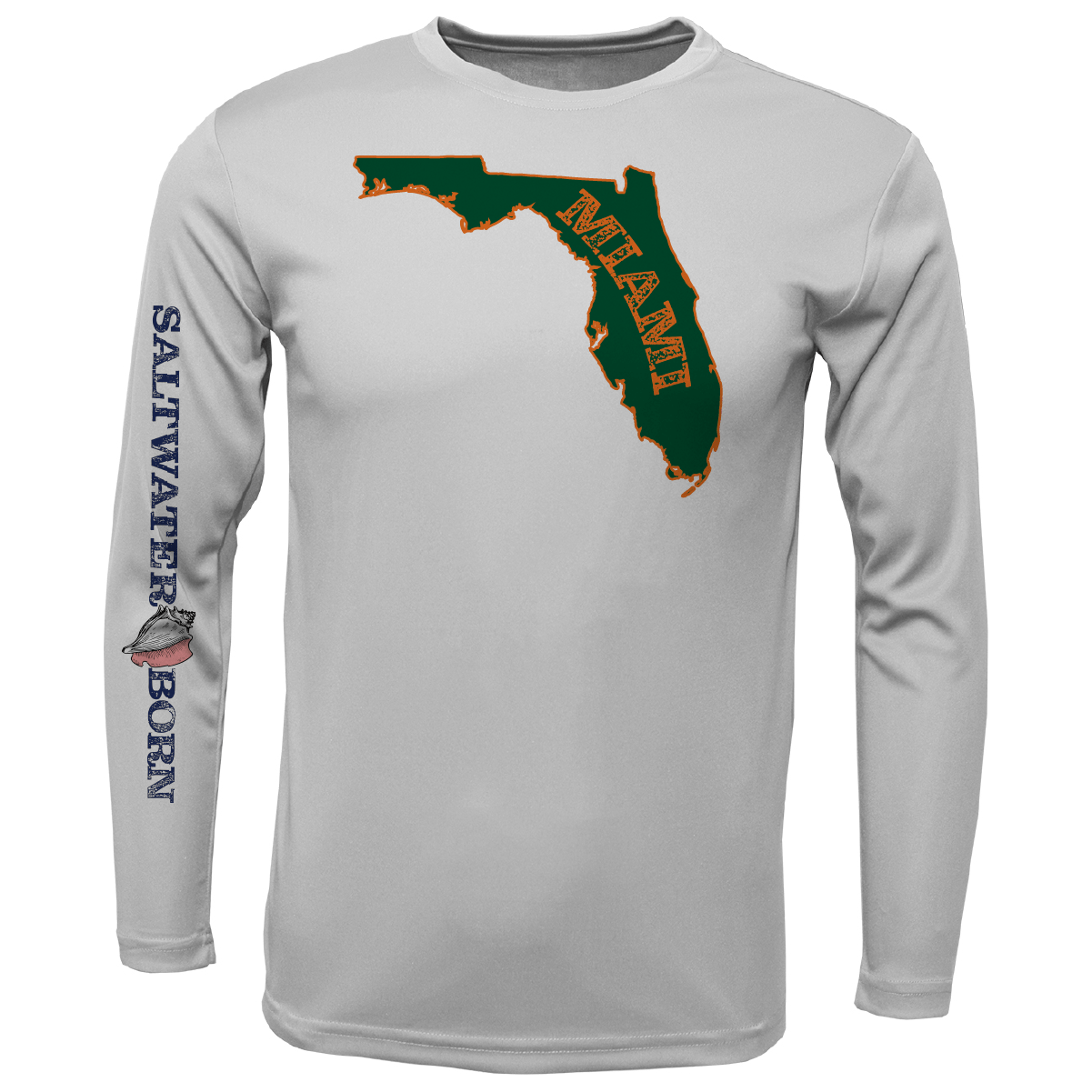 Saltwater Born Miami Orange and Green Key West, FL Long Sleeve UPF 50+ Dry - Fit Shirt - Angler's Pro Tackle & Outdoors