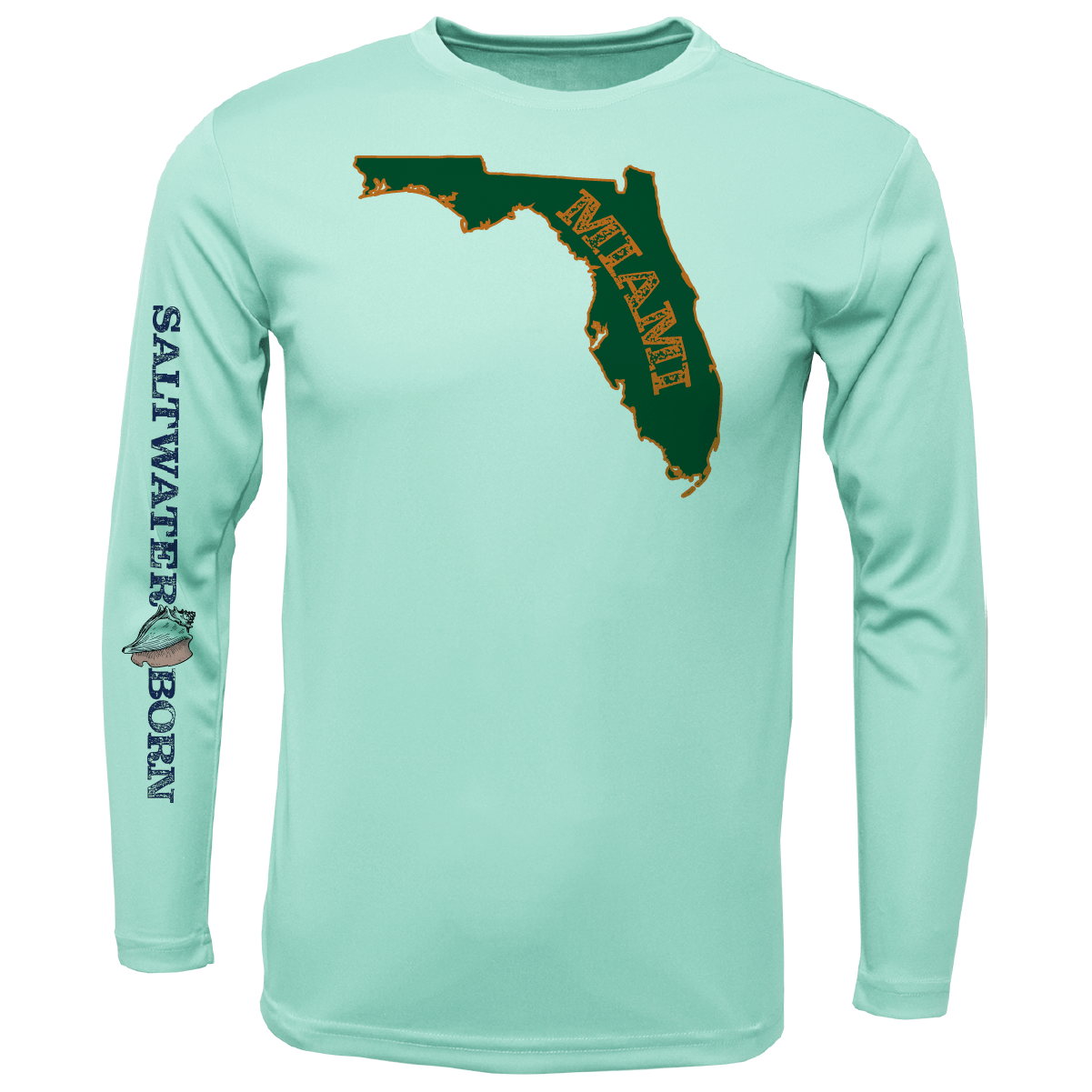 Saltwater Born Miami Orange and Green Key West, FL Long Sleeve UPF 50+ Dry - Fit Shirt - Angler's Pro Tackle & Outdoors