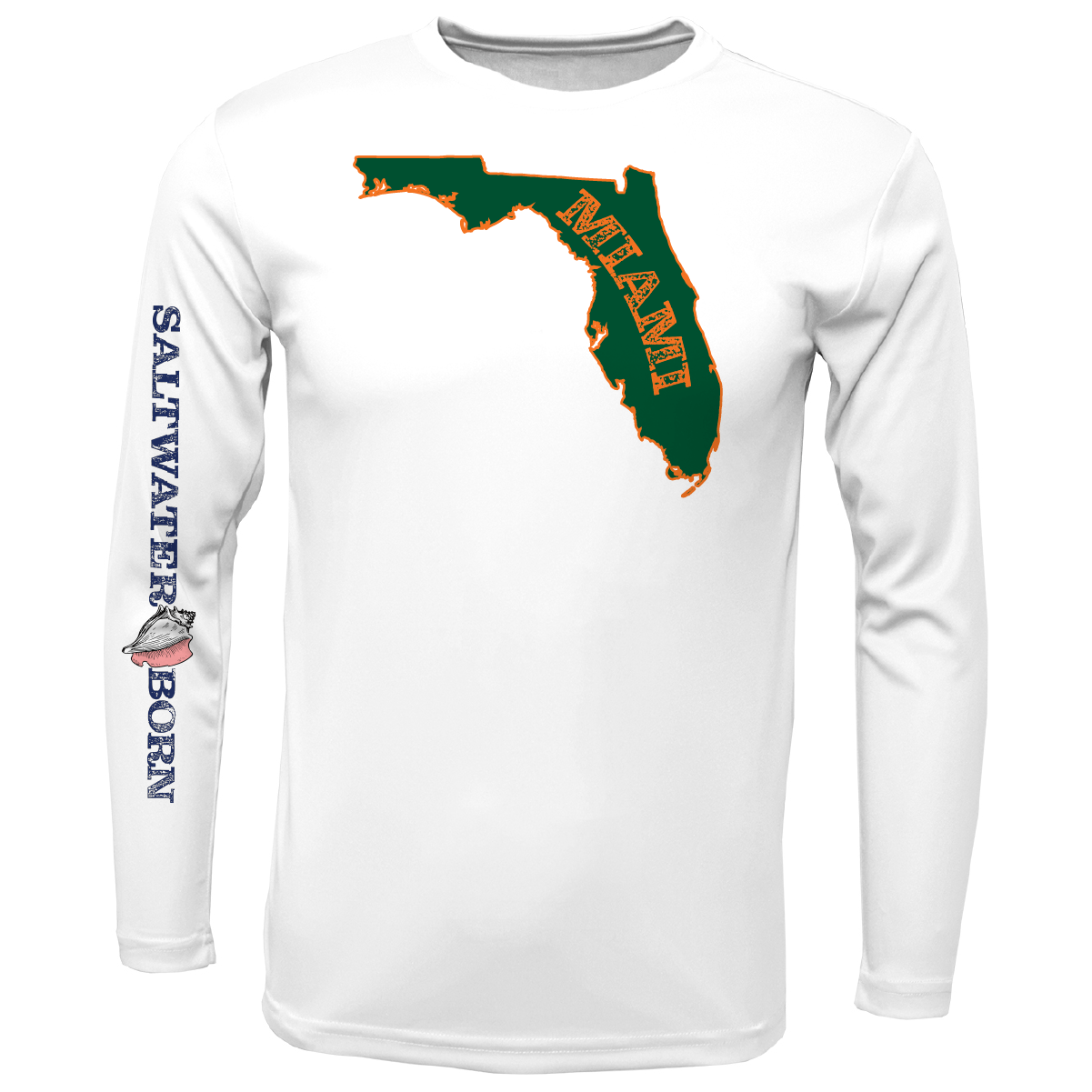 Saltwater Born Miami Orange and Green Key West, FL Long Sleeve UPF 50+ Dry - Fit Shirt - Angler's Pro Tackle & Outdoors