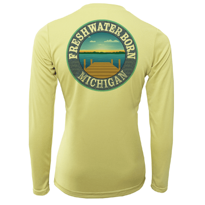 Saltwater Born Michigan Freshwater Born Linear Logo Women's Long Sleeve UPF 50+ Dry - Fit Shirt - Angler's Pro Tackle & Outdoors