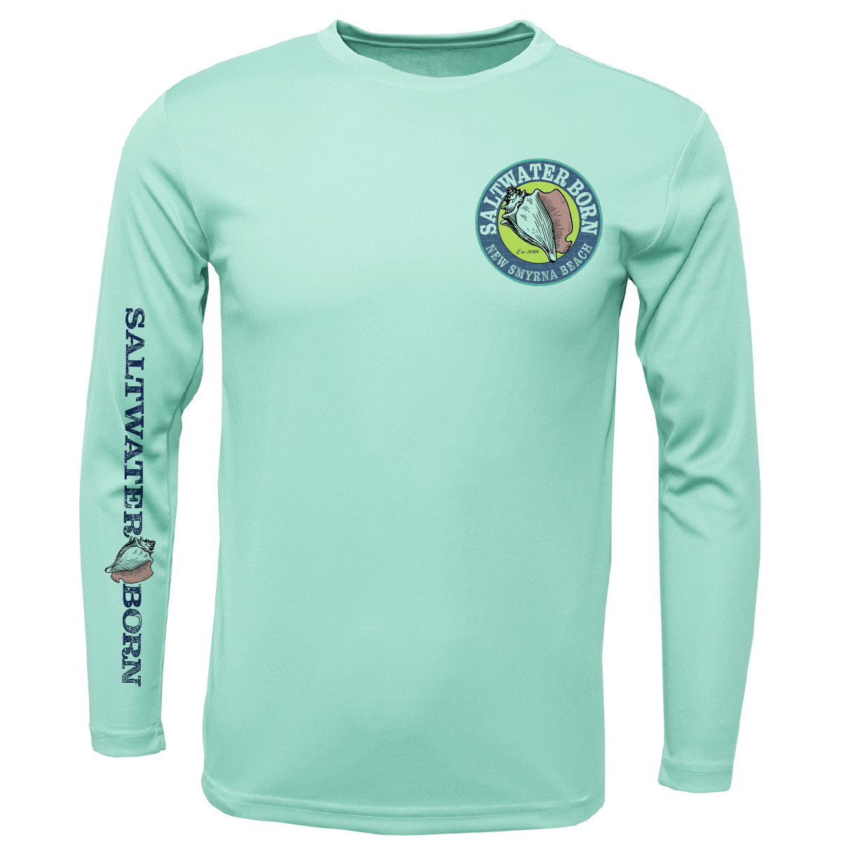 Saltwater Born New Smyrna Beach, FL Logo Men's Long Sleeve UPF 50+ Dry - Fit Shirt - Angler's Pro Tackle & Outdoors