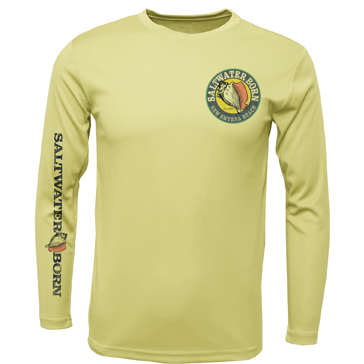 Saltwater Born New Smyrna Beach, FL Logo Men's Long Sleeve UPF 50+ Dry - Fit Shirt - Angler's Pro Tackle & Outdoors