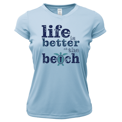 Saltwater Born Pensacola, FL "Life Is Better At The Beach" Turtle Women's Short Sleeve UPF 50+ Dry - Fit Shirt - Angler's Pro Tackle & Outdoors