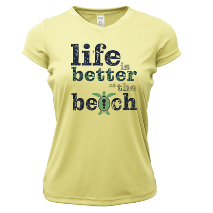 Saltwater Born Pensacola, FL "Life Is Better At The Beach" Turtle Women's Short Sleeve UPF 50+ Dry - Fit Shirt - Angler's Pro Tackle & Outdoors