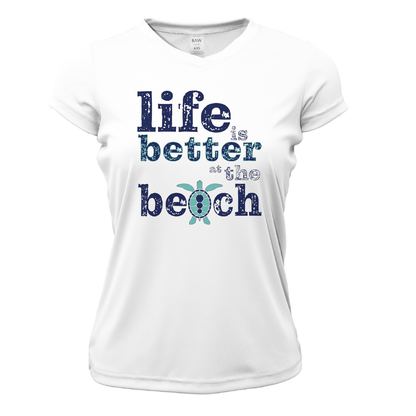 Saltwater Born Pensacola, FL "Life Is Better At The Beach" Turtle Women's Short Sleeve UPF 50+ Dry - Fit Shirt - Angler's Pro Tackle & Outdoors