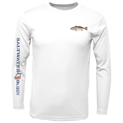 Saltwater Born Redfish on Chest Long Sleeve UPF 50+ Dry - Fit Shirt - Angler's Pro Tackle & Outdoors