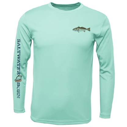 Saltwater Born Redfish on Chest Long Sleeve UPF 50+ Dry - Fit Shirt - Angler's Pro Tackle & Outdoors