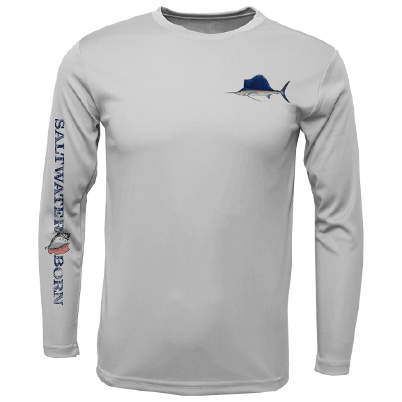 Saltwater Born Sailfish on Chest Long Sleeve UPF 50+ Dry - Fit Shirt - Angler's Pro Tackle & Outdoors