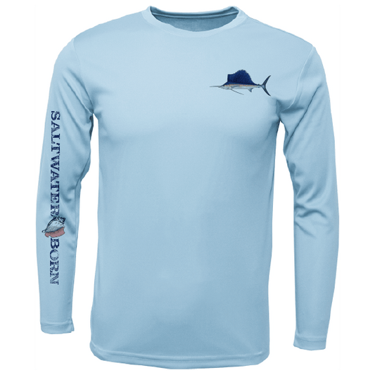 Saltwater Born Sailfish on Chest Long Sleeve UPF 50+ Dry - Fit Shirt - Angler's Pro Tackle & Outdoors