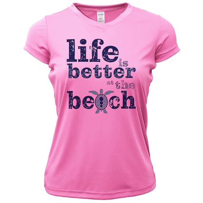 Saltwater Born St. Pete Beach, FL "Life is Better At The Beach" Turtle Women's Short Sleeve UPF 50+ Dry - Fit Shirt - Angler's Pro Tackle & Outdoors